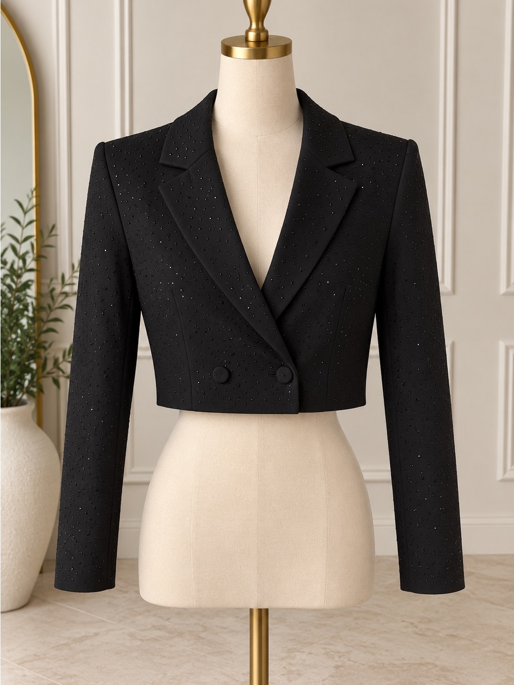 Stradivarius Black Rhinestone Cropped Blazer